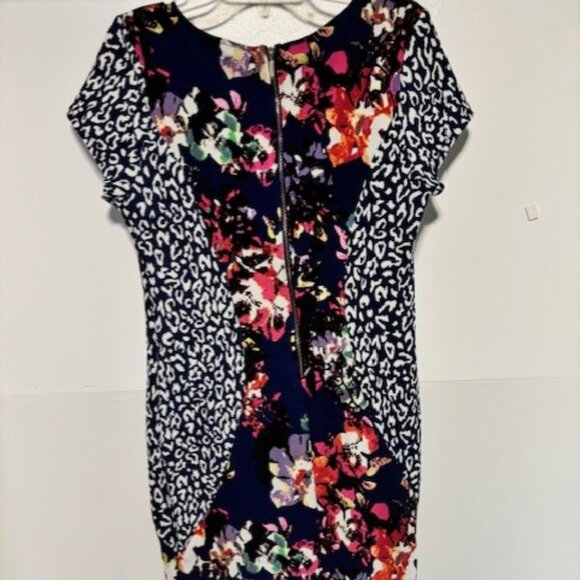 Marilyn Monroe XL Sheath Dress Navy Floral Animal Print V Neck Feminine Bold - Picture 4 of 8